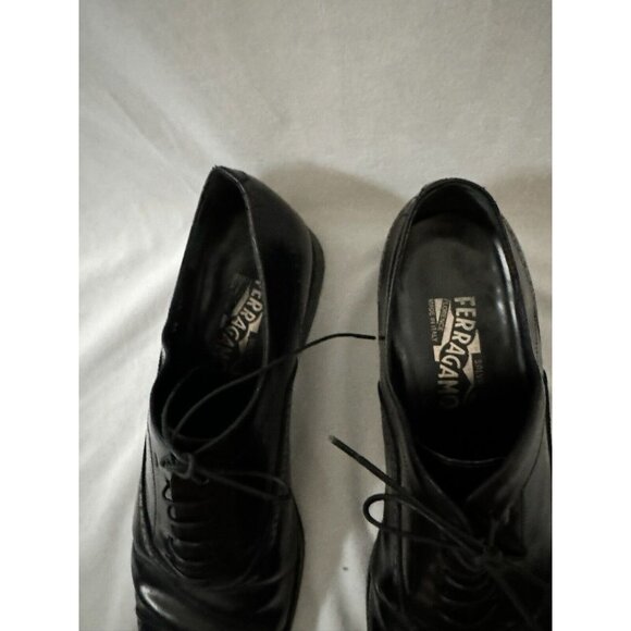 FERRAGAMO Salvatore Men's Leather Cap Toe Brogue Oxford Black 11.5 - Picture 2 of 8